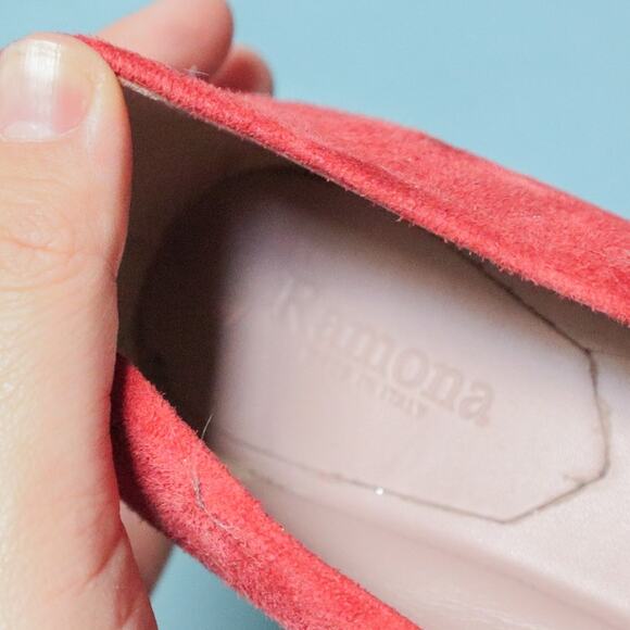 Ramona Italian Suede Leather Red Pointed Toe Loafer Flat Size EU 41 - Picture 2 of 6